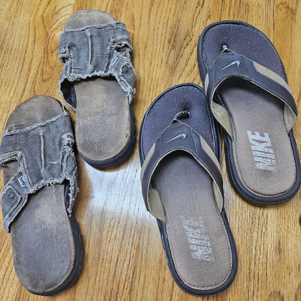Nike Brown and Gray Sandals with Thong Strap.  Hemp Sandals Included